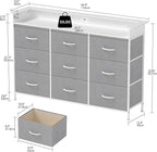 EXOTICA Gray Dresser with LED Light for Bedroom 9 Drawer Dresser with Charging Station Dressers & Chests of Drawers for Entryway Closet Kids Room Hallway Sturdy Steel Frame Wooden Top Easy Pull Handle