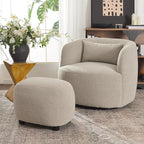 KINWELL Round Boucle Upholstered Ottoman Chair, Footstool with Soft Padded Seat, Fully Assembled Modern Sofa Couch Footrest, Extra Seating for Bedroom Entryway, Taupe(18.5" D x 23" W x 16.5" H)