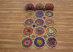 2.6x10 Scalloped Kilim Runner Rug Beige Multicolor Hand Braided Chindi Cotton Jute Cape Cod Design 0.27" Thick Flatweave Geometric Boho Indoor Outdoor Carpet for Hallway, Entryway, Corridor
