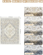 Washable Rugs 8x10 Area Rugs for Living Room, Non-Slip Backing Large Rug for Nursery Room, Vintage Floral Bedroom Rugs, Thin Indoor Home Decor Soft Farmhouse Rug (Beige,8'x10')