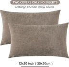 GAWAMAY Lumbar Pillow Decorative Rectangle Throw Pillow Covers 12"x20" Inch Set of 2, Super Soft Chenille Pillowcase for Living Room Bedroom Sofa Couch Cushion Cover Taupe Grey 30x50cm (ONLY Covers)