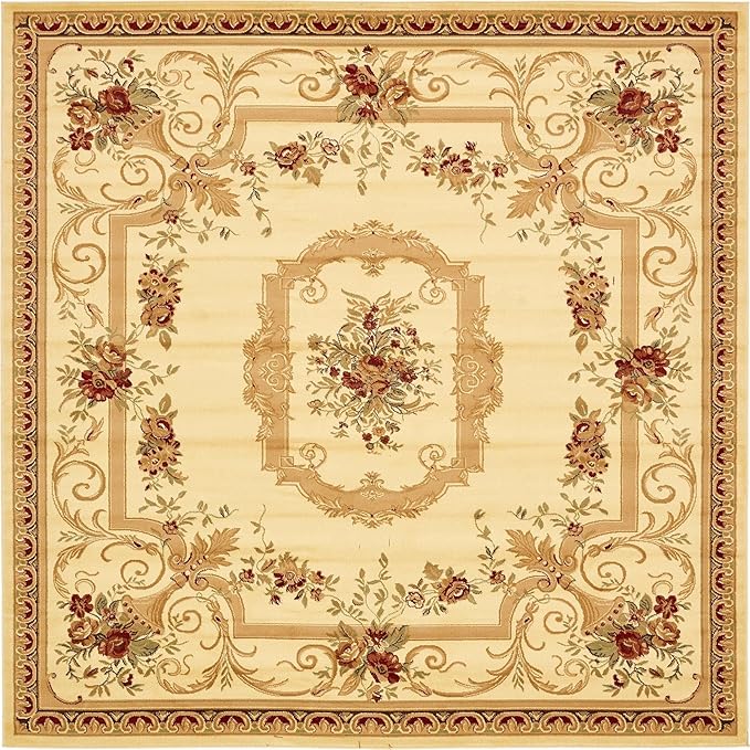 Rugs.com Chateau Collection Rug – 10 Ft Square Cream Medium Rug Perfect for Living Rooms, Kitchens, Entryways