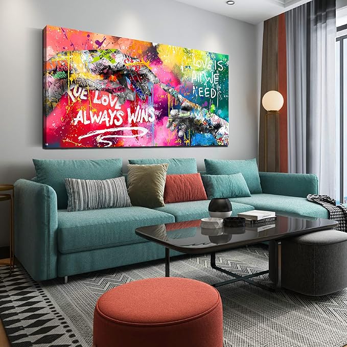 CIRABKY Large Colorful Wall-Art for Living Room - Graffiti Wall Art Canvas - Hand of God Art Prints Posters Size 29" x 59"