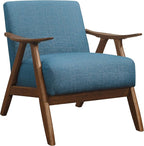 Lexicon Mid Century Modern Accent Chair with Solid Wood Frame in Walnut Finish, Upholstered Living Room Lounge Arm Chair, Thick and Comfy Innerspring Seat Cushion, Linen-Look Fabric, Blue