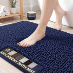 Neater Home Plush Bathroom Rugs 24x17 Thick Chenille Quick Dry Microfiber Absorbent Bath Mat, Soft Bath Rugs, Machine Washable Bathroom Floor Mat for Tub Shower Sink, Home Decor Accessories, Navy