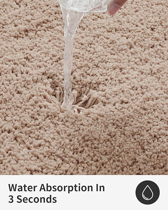 ILANGO Beige Bathroom Rugs 48" × 24" Non Slip & Super Absorbent Extra Thick Soft, Washable Bath Mat for Floor, Microfiber Plush Shaggy Bath Rug with Rubber for Bathtub Shower Room Sink