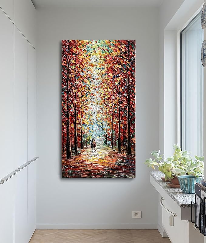 Art 24x48 Inch Hand-Painted Landscape Oil Paintings Wall Art Romantic Theme Vertical Texture Oil Paintings Living Room Bedroom Wall Decoration