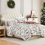 Southshore Fine Living, Inc. Christmas Quilt Twin/Twin XL with Pillow Sham, Reversible Holiday Farmhouse Bedding Set, 2-Sided Coverlet, Twin/Twin XL Bedspread - White Christmas Theme