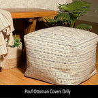 Chardin home Unstuffed Ottoman, Cozy & Bohemian Pouf Covers, Hand Crafted Casual Seating, Footrest, Square Floor Pillow for Home, Office, Bedroom, Living Room, 16.5" x 16.5"x 12.9", Black-Off White