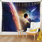 Ambesonne Outer Space Tapestry King Size, Comet Approaches Vibrant Planet Scientific Realities in Solar System World Scene, Wall Hanging Bedspread Bed Cover Wall Decor, 104" X 88", Blue Red