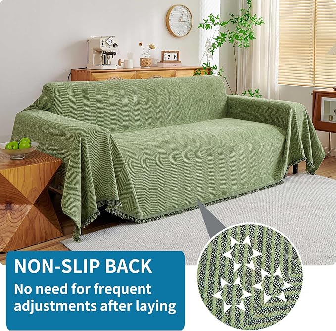 HAOMAIJIA Non Slip Couch Cover Sofa Covers for 3 Cushion Couch Washable sectional Couch Covers for Dogs pet Furniture Protector Couch Cover Blanket for Living Room (sage Green, 71"x134")