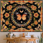 Accnicc Butterfly Floral Tapestry Vintage Indie Boho Flower Tapestries for Bedroom Aesthetic Retro Yellow Sunflower Moth Tapestry Wall Hanging for Dorm Living Room (60'' × 44'')