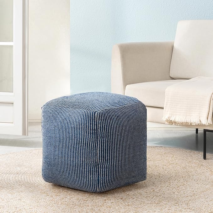 Anji Mountain 100% Handmade & Handcrafted Comfortable Home Décor Pouf Ottoman Footrest for Living Room, Bedroom, Nursery, Kidsroom, Patio Furniture - (20" x 20" x 20" - Sailor Blue)
