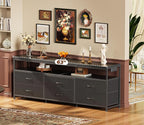 Huuger 63 Inch TV Stand for 55, 65, 70 Inch TV, Long Dresser TV Stand for Bedroom, Black LED TV Stand with Power Outlets, Fabric Drawer Dresser with Storage, Entertainment Center for Living Room