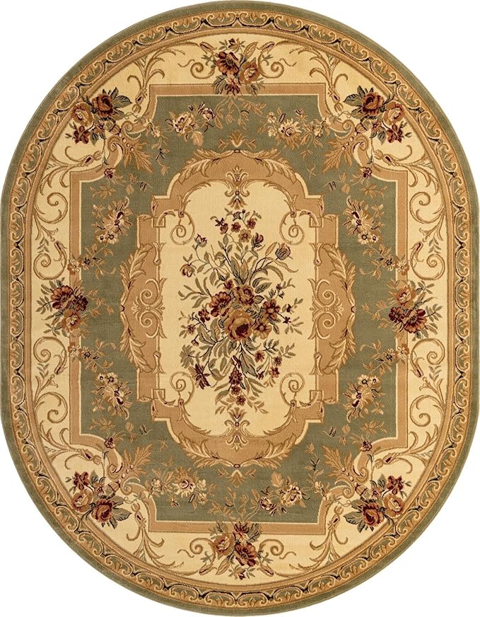 Rugs.com Chateau Collection Rug - 8' x 10' Oval Green Medium Pile Rug