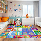 3x5 Small Kids Classroom & Playroom Rug - ABC Alphabet Educational Area Rug with Animals Colors & Numbers - Washable Non-Slip Carpet Playmat for Nursery Preschool & Reading Area