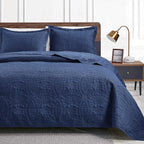 Love's cabin California King Size Quilt Bedding Set Navy Bedspreads - Cal King Summer Lightweight Bedspread Comforter - Coin Pattern Coverlet for All Season - 3 Pieces (1 Quilt, 2 Pillow Shams)