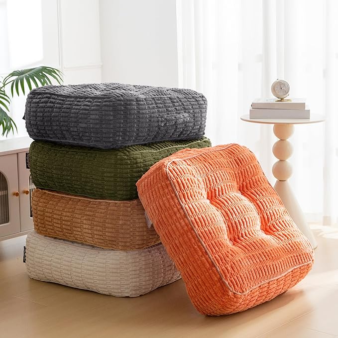 8" Washable Floor Pillow Cushion for Adults, Meditation Cushion Pillow, Removable Tufted Blended Corduroy Cover, Large Square Floor Sitting for Tatami Living Room or Yoga, 22x22 Inch, Machine Washable