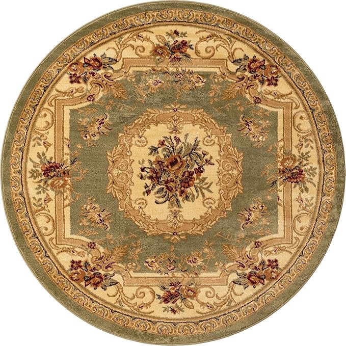 Rugs.com Chateau Collection Rug - 5 Ft Round Green Medium Pile Rug