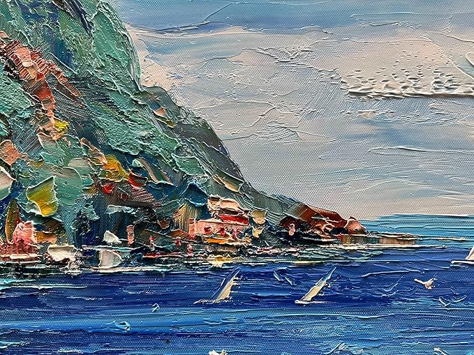 Art Hand Painted Seaside Town Landscape Oil Painting Modern Abstract Art Home Wall Deco Art 30x45 inches