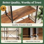 Huuger 4 Tier Bookshelf, L Shaped Corner Bookshelf with 8 Open Shelves, 49.4 Inch Straight Wide Bookcase with Metal Frame and Wooden Board, Adjustable Feet, Rustic Brown