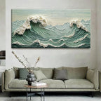 Canvas Wall Art Decor Pictures Large Sea Wave Abstract Wall Decor Print Modern Abstract Green Wall Art Painting Pictures For Living Room Home Kitchen Office Artwork 29 X 58 Inch
