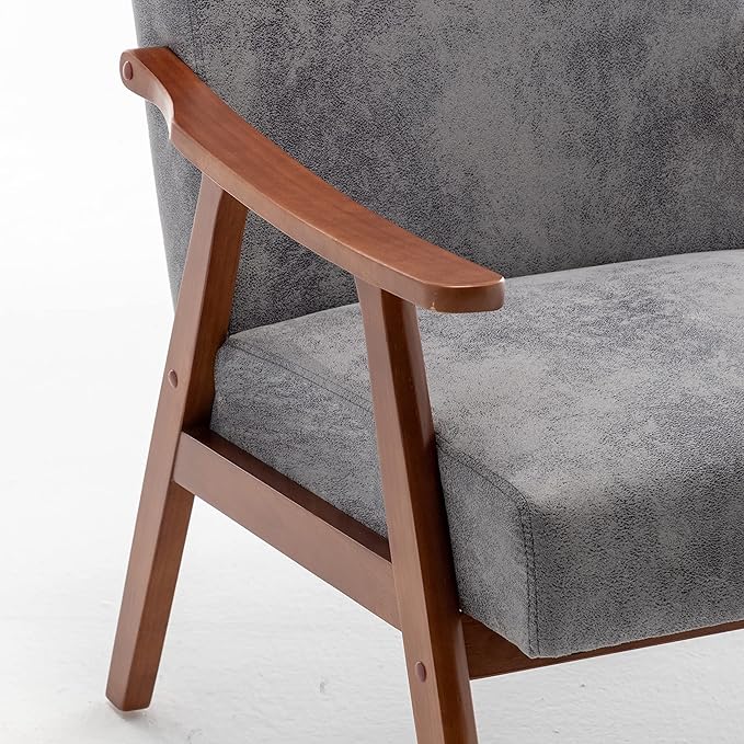 Accent Chair with Microfiber Upholstery and Solid Wood Frame, Classic Mid-Century Modern Living Room Furniture for Extra Seating, Spotted Grey