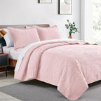 Love's cabin Quilts for Full Bed Pink Bedspreads Bedding Set - Lightweight Bedspread Comforter - Coin Pattern Bedding Coverlet for All Season - 3 Pieces (1 Quilt, 2 Pillow Shams)