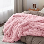 Bedsure GentleSoft Fluffy Pink Blankets Queen Size for Bed, Thick Sherpa Faux Fur Fleece Fuzzy Plush Winter Warm Heavy Soft Full Queen Blankets, Bedroom Decor Pink Gifts Cozy Gifts for Women, 90x90
