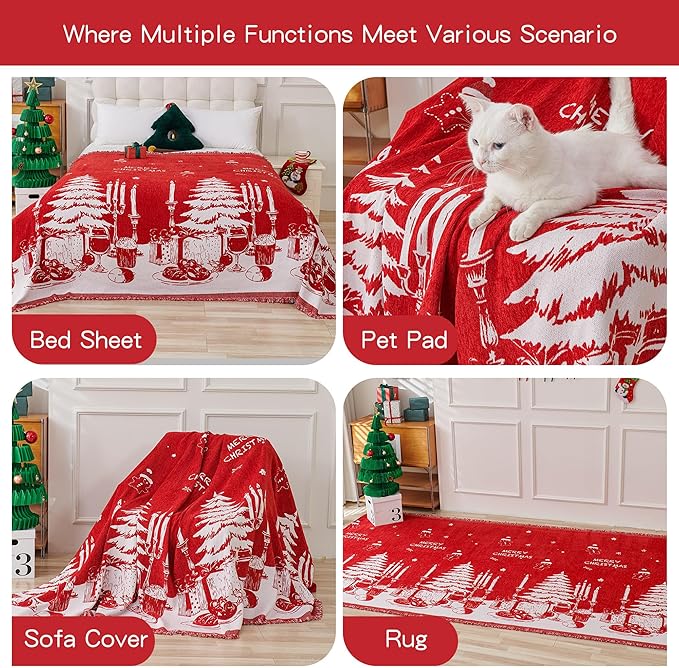 MYSKY HOME Christmas Couch Cover, Sofa Cover for 2 Cushion Couch, Non-Slip Soft Sofa Slipcover Protector, Sofa Covers Washable, Couch Covers for Sectional Sofa, Sofa Towel for Pet Cat Dog, 71" x 118"