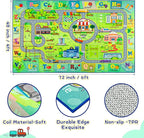 Chicrug 4x6 Car Road Area Rug for Kids Playroom Bedroom, Non Slip Low Pile Washable ABC Alphabet Carpet for Classroom, City Track Play Mat for Toddler Children Nursery Baby Room Decor, Green