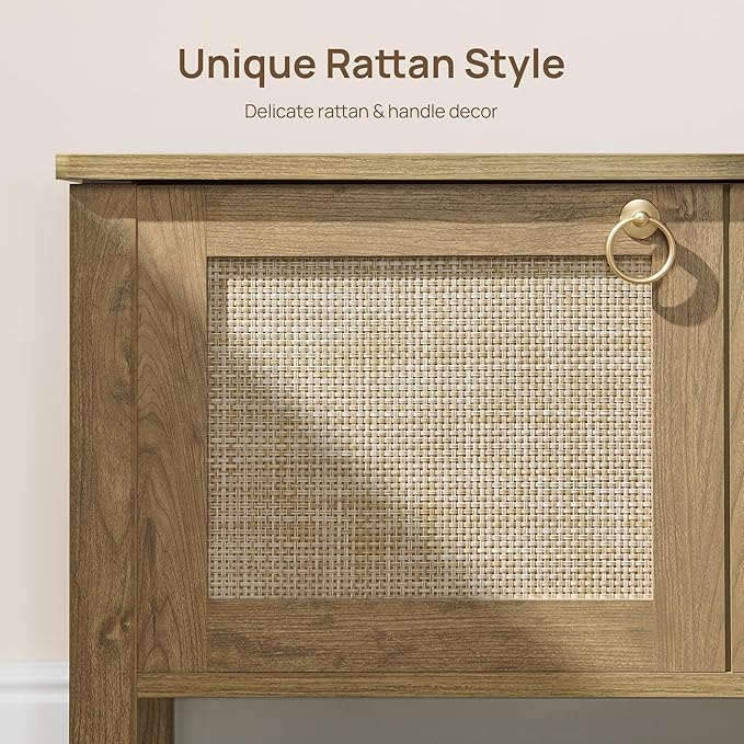 SICOTAS Rattan Shoe Rack Bench with Lift Top Storage: Farmhouse Boho Wide Shoe Cabinet Entryway Bench with Safety Hinges, Wooden Storage Chest for Bedroom, Entryway, Hallway, Living Room