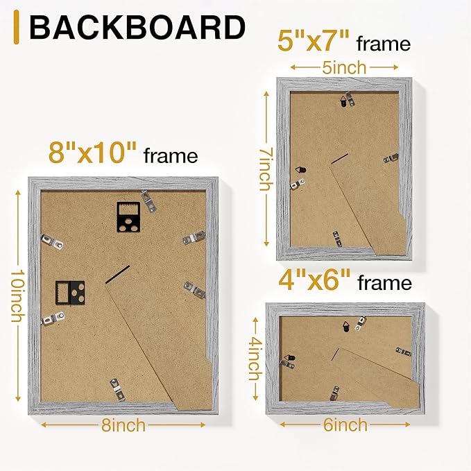 Vittanly 15 Pack Picture Frames Collage Wall Decor for Mounting or Tabletop Display, Gallery Frame Set for Family, Multi Sizes Including 3pcs 8x10, 6pcs 5x7, 6pcs 4x6, Grey