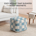 Anji Mountain 100% Handmade & Handcrafted Comfortable Home Décor Pouf Ottoman Footrest for Living Room, Bedroom, Nursery, Kidsroom, Patio Furniture - (20" x 20" x 20" - Blue)
