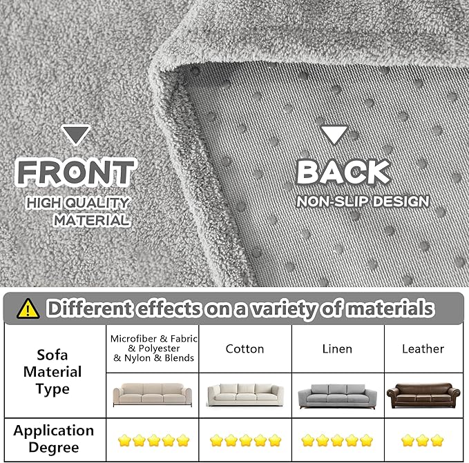 MYSKY HOME Couch Covers for 3 Cushion Couch Sofa Pet Friendly, Couch Cover for Sectional Sofa Furniture Protector Cover, Non Slip Sofa Cover, Sofa Covers Washable, 71"x118", Light Grey