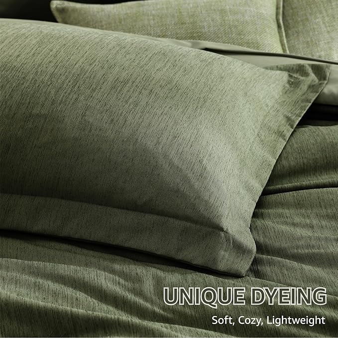 Monbix California King Comforter Set - 7 Pieces Cationic Dyeing Olive Green Bed in a Bag Cal King Bedding Sets with Comforter, Sheets, Pillowcases & Shams, Reversible Bedding Comforters Sets