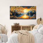 Canvas Art Wall Decor Modern Gold Tree River Landscape Wall Art Print For Bedroom Modern Office Art Prints Sunrise Landscape Print Paintings Pictures Artwork Aesthetic 20 X 40 In