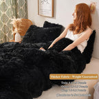 XeGe Plush Shaggy Duvet Cover Set, Luxury Ultra Soft Crystal Velvet Fluffy Bedding Sets 2 Pieces(1 Faux Fur Furry Comforter Cover + 1 Fuzzy Faux Fur Pillow Case), Zipper Closure (Twin, Black)