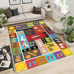 ABC Education Area Rug Children's Range of Rugs for Learning English Letters Prints Funny Space Theme Patchwork Carpet Kids Gaming Time Throw Rugs for Living Dining Room Laundry Bath, 5x7ft