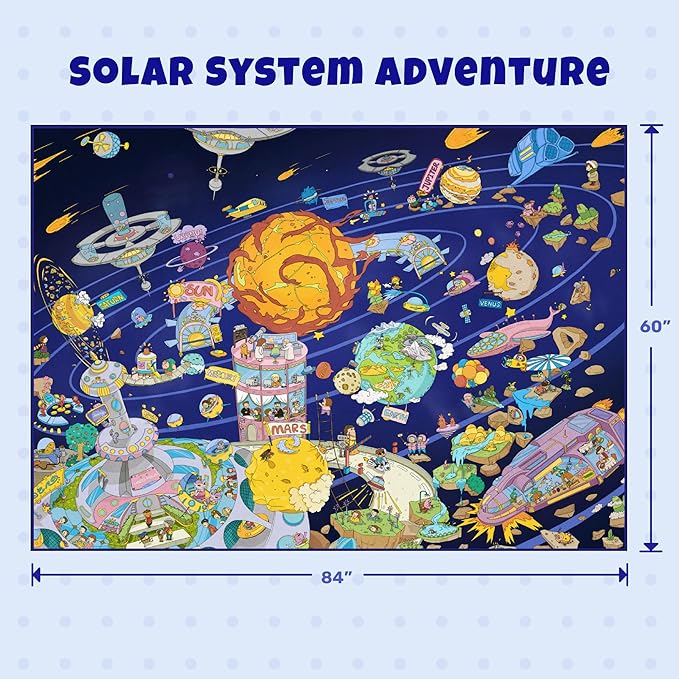 Outer Space Adventure 5x7 Kids Rug – Vibrant Galaxy Scene with Planets, Astronauts, Spaceships & Fun Details – Perfect Playroom or Bedroom Carpet for Learning & Imagination