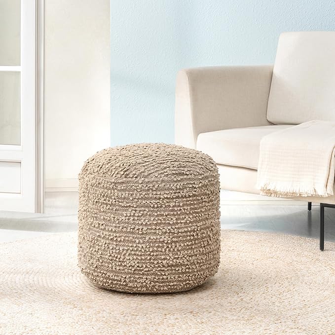 Anji Mountain Artisan Crafted Cotton Blend Pouf Ottoman | Versatile Floor Seating & Footstool for Living Room | Modern Boho Home Décor Accent | Filled Pouffe