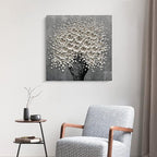 100% Hand-Painted White Flower Art Oil Painting, Modern Home Furnishing Canvas Painting Decoration, 3D Abstract Mural Painting,24x24 inch Frame Wall Art Hanging