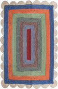 Scalloped Jute Rug, Hand Woven Runner Area Rug, 4x15 Ft Beige & Multicolor Braided Natural Sisal Kilim Rugs for Living Room, Kitchen, Entryway, Farmhouse