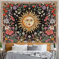 Accnicc Sun and Moon Tapestry Boho Vintage Floral Wall Tapestry for Bedroom Aesthetic Hippie Celestial Botanical Colorful Plant Small Tapestries Wall Hanging for Living Room Dorm 60 x 44 Inch