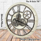 The B-Style Large Wall Clock 24 inch Moving Gear Wall Clock Oversized Vintage Farmhouse Wall Clocks for Living Room Decor Rustic Industrial Wood Clock (Desert Beige and Bronze, 36 inch/90cm)