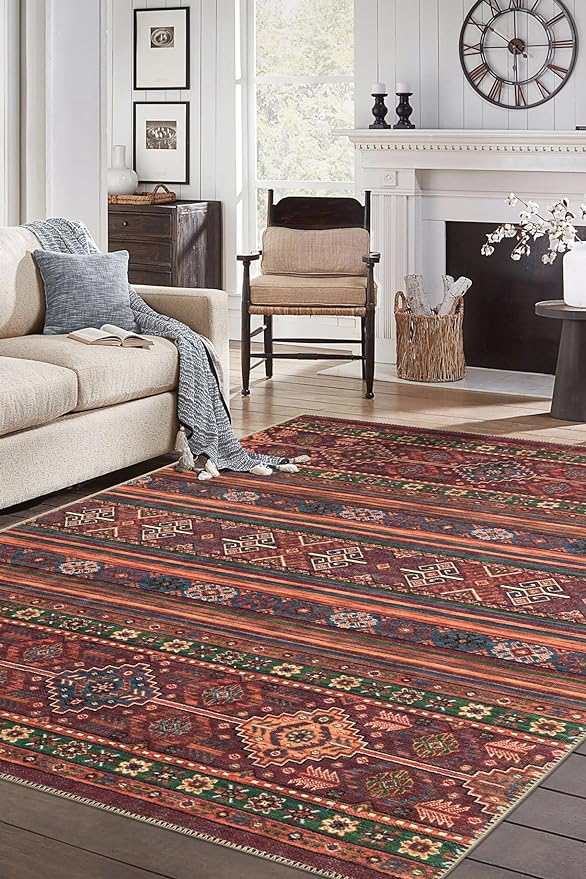 Keen Home Design 6x9 Rug - Machine Washable Area Rug with Non-Slip Backing, Ideal for Living Room, Dining Room, Bedroom - Vintage, Easy Clean, Durable, Low Pile Rug - (6' x 9')