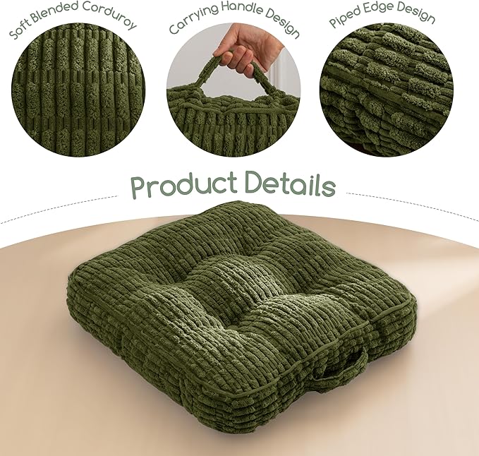 Washable Floor Pillow Cushion for Adults, Meditation Cushion Pillow, Removable Tufted Blended Corduroy Cover, Large Square Floor Sitting for Tatami Living Room or Yoga, 22x22 Inch, Machine Washable