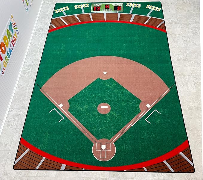 KIDCARPET.COM Baseball Stadium Decorative Classroom Rug | Modern Accent Carpet for Preschool Reading Corner Decor, 6' x 8'6"