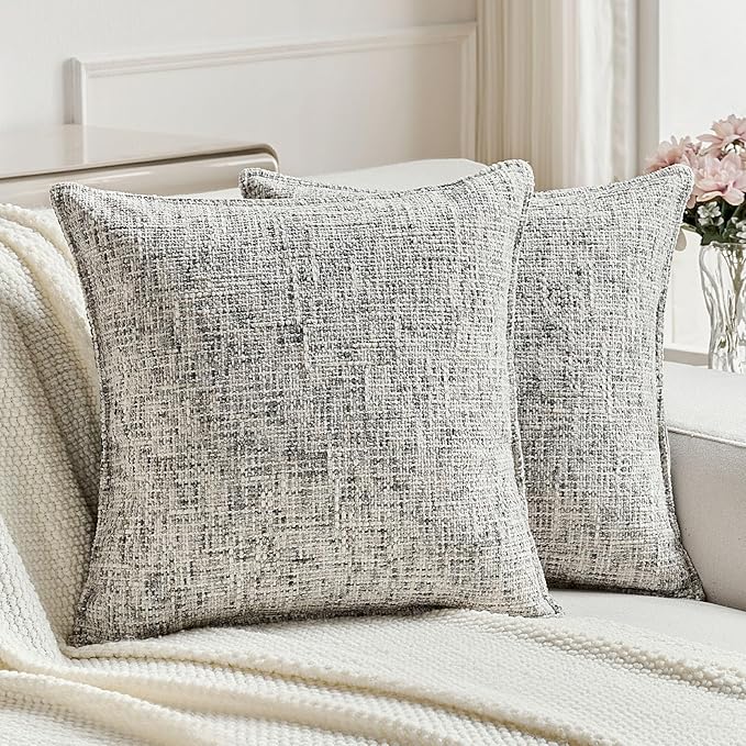 FUTEI Black Decorative Throw Pillow Covers 16x16 Inch Set of 2,Soft Chenille Tweed Textured Cushion Case,Modern Home Decor for Couch Bed Living Room
