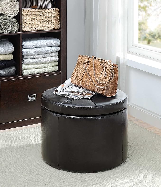 Convenience Concepts Designs4Comfort Round Shoe Ottoman, Black